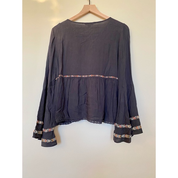 American Eagle Embroidered Bell-Sleeve Long Sleeve Top - Picture 2 of 3